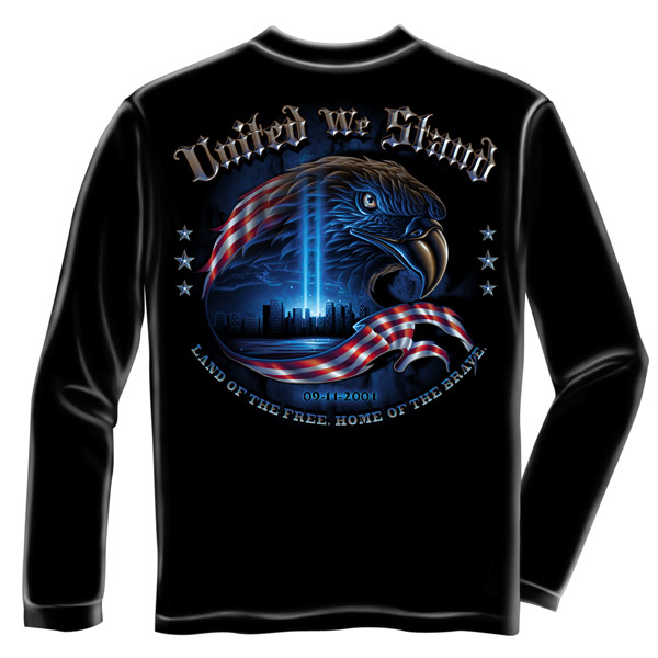 United We Stand 9/11 USA Patriotic Black Long Sleeve Graphic T-Shirt