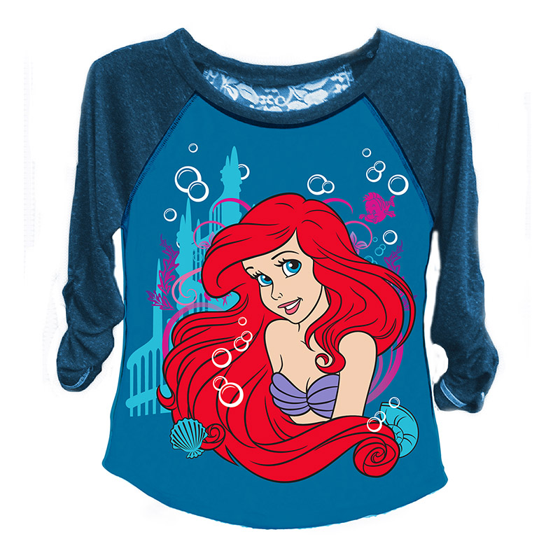 Disney The Little Mermaid Girls 7 16 Raglan Sleeve Ariel Tee Shirt 