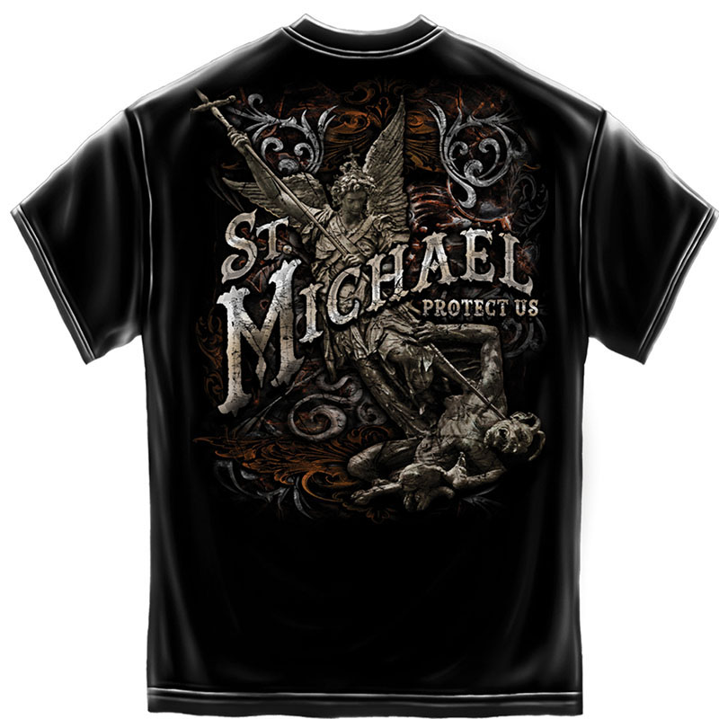 Firefighter St. Michael Protect Us Foil Black T-Shirt Firefighter St. Michael Protect Us Foil Black T-Shirt