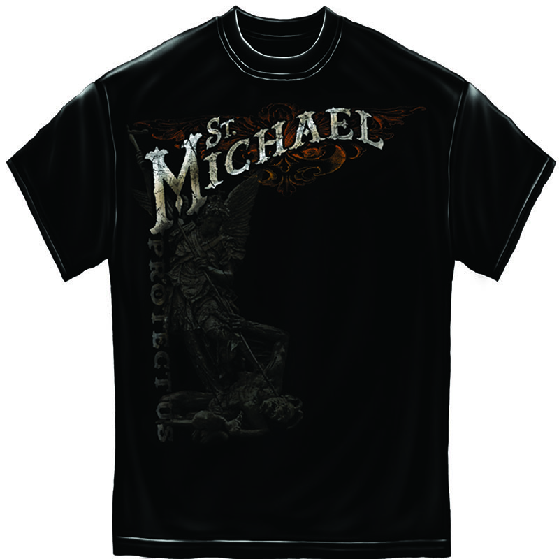 Firefighter St. Michael Protect Us Foil Black T-Shirt Firefighter St. Michael Protect Us Foil Black T-Shirt