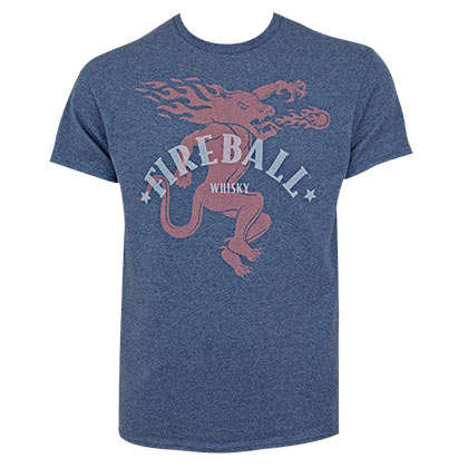 Fireball Whiskey Large Dragon Logo Heather Blue Tee Shirt