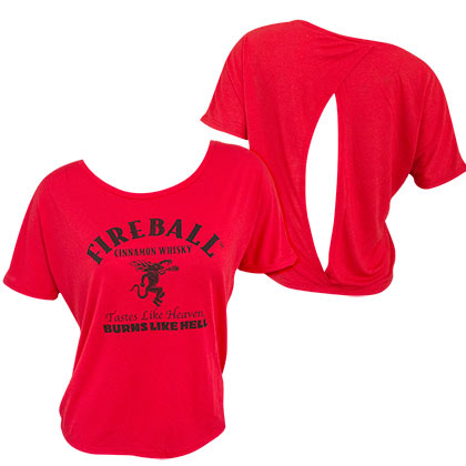 Fireball Whisky Logo Burns Open Back Women's Red TShirt