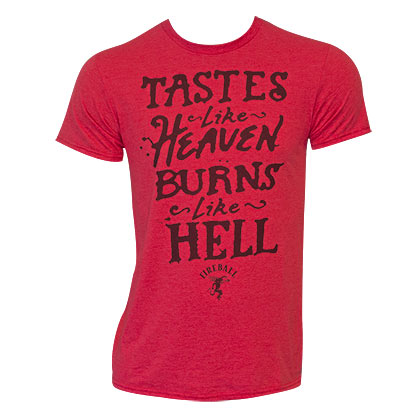 Fireball Whisky 'Tastes Like Heaven Burns Like Hell' Embossed Metal Sign – Round, Red/Black