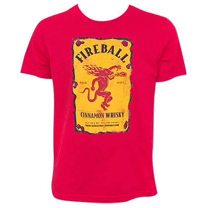 Fireball Whiskey Bottle Label Logo Red Tee Shirt