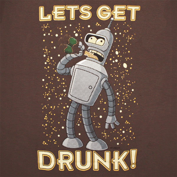 Futurama Let's Get Drunk Bender Brown Graphic Tee Shirt