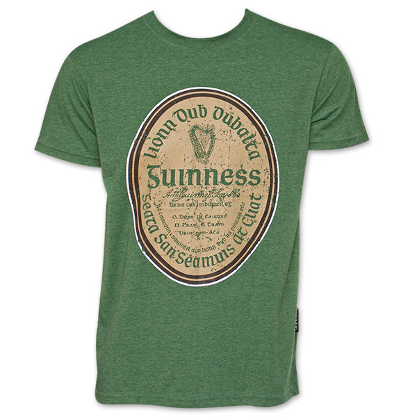 Guinness Beer Gaelic Label Heather T-Shirt - Green Guinness Beer Gaelic Label Heather T-Shirt - Green