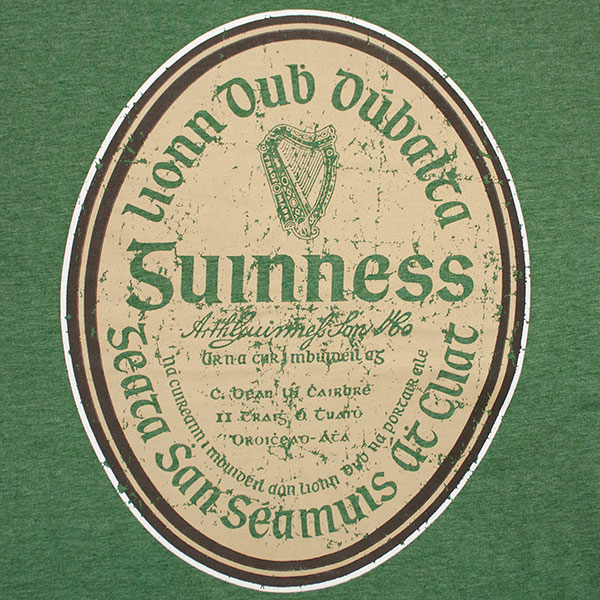 Guinness Beer Gaelic Label Heather T-Shirt - Green Guinness Beer Gaelic Label Heather T-Shirt - Green