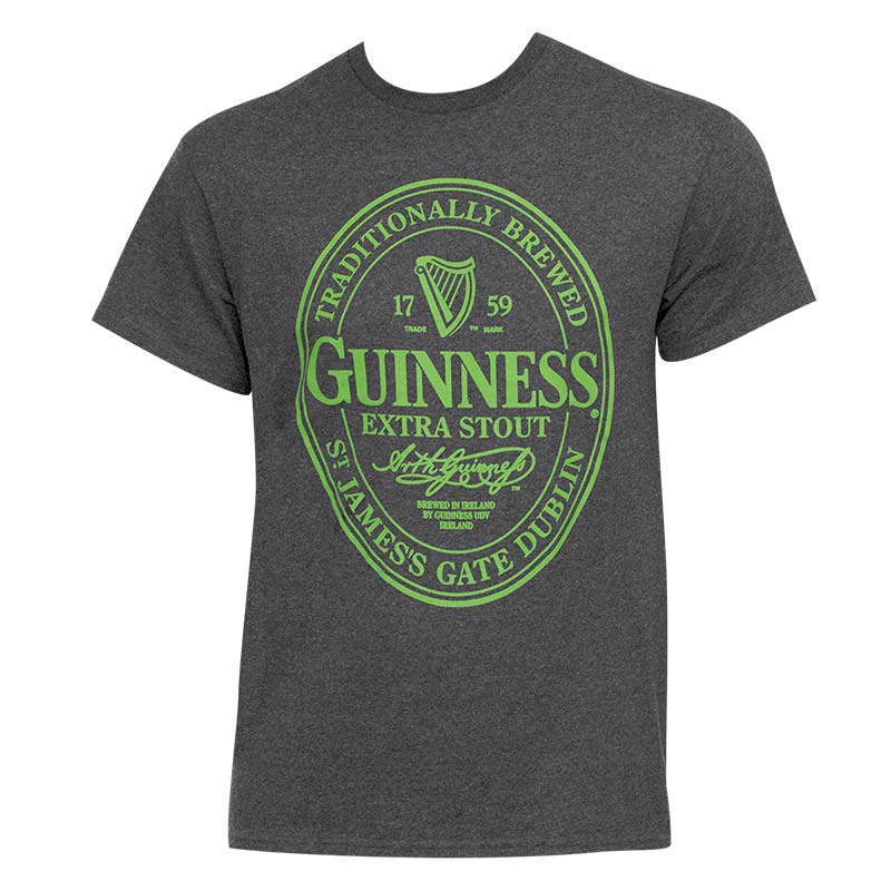Guinness Men's Grey Round Green Logo T-Shirt