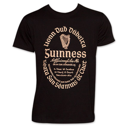 Guinness Irish Gaelic Label TShirt - Black