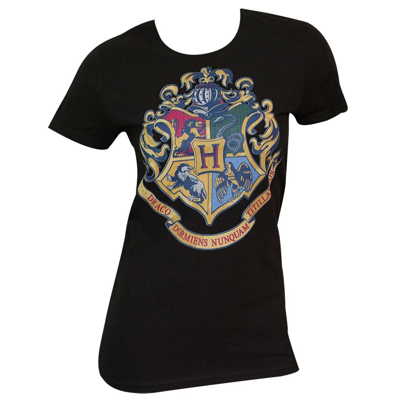 Womens Harry Potter Crest Black Tee Shirt