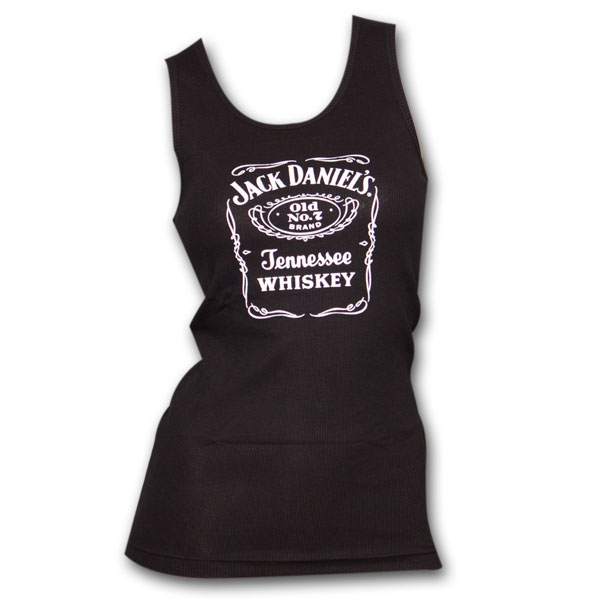 Jack Daniel's Whiskey Label Logo Black Ribbed Womens Tank Top