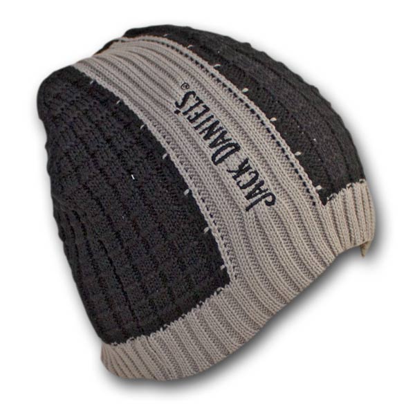 Jack Daniels Ribbed Black Gray Winter Knit Beanie Hat Jack Daniels Ribbed Black Gray Winter Knit Beanie Hat