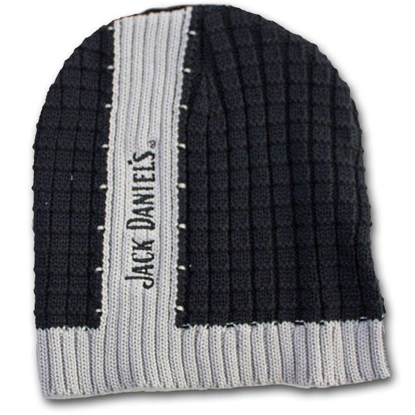 Jack Daniels Ribbed Black Gray Winter Knit Beanie Hat Jack Daniels Ribbed Black Gray Winter Knit Beanie Hat