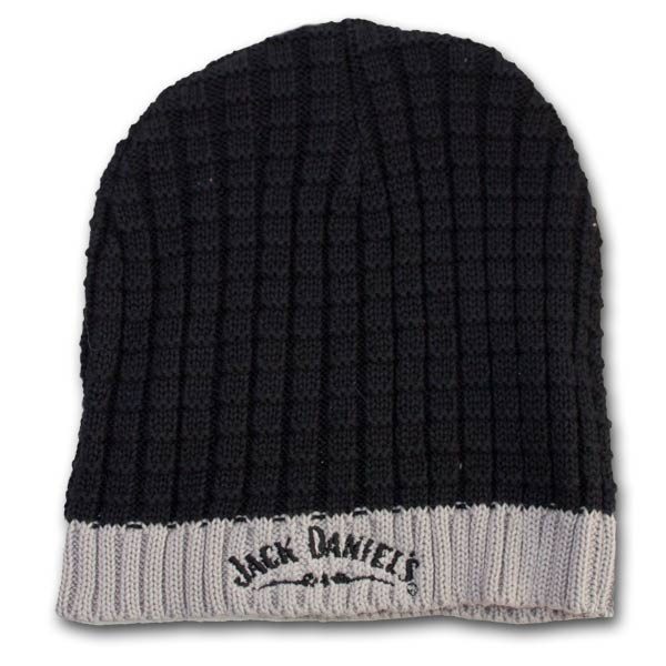Jack Daniels Ribbed Black Gray Winter Knit Beanie Hat Jack Daniels Ribbed Black Gray Winter Knit Beanie Hat