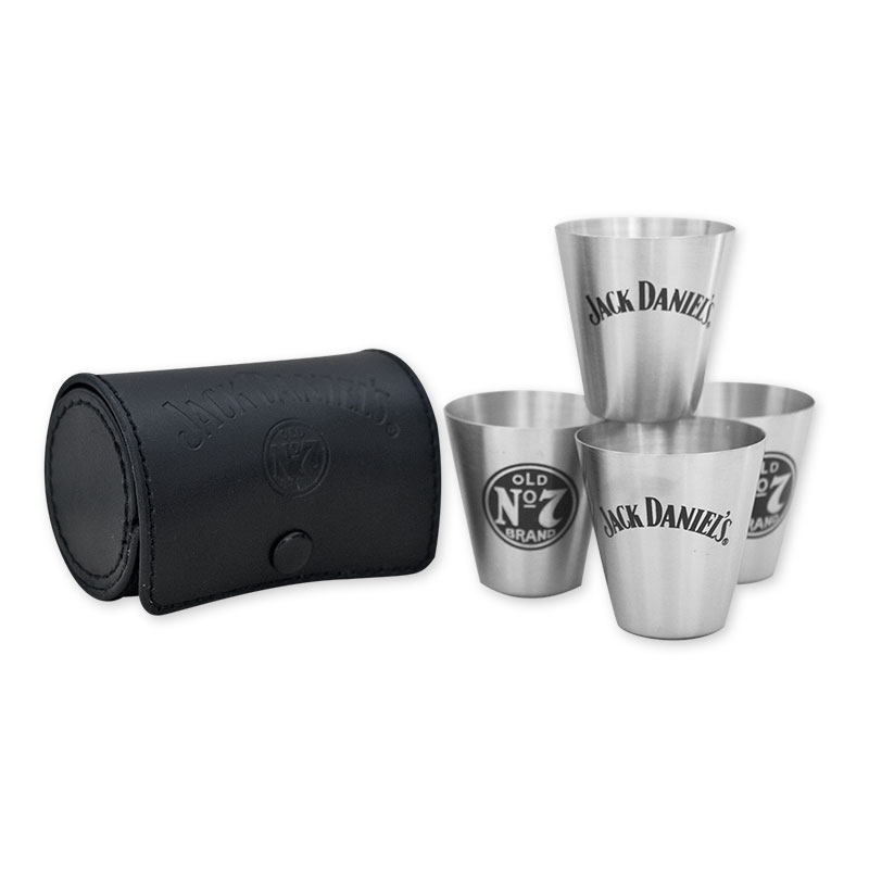 Jack Daniels Four Piece Shot Glass Travel Kit Jack Daniels Four Piece Shot Glass Travel Kit