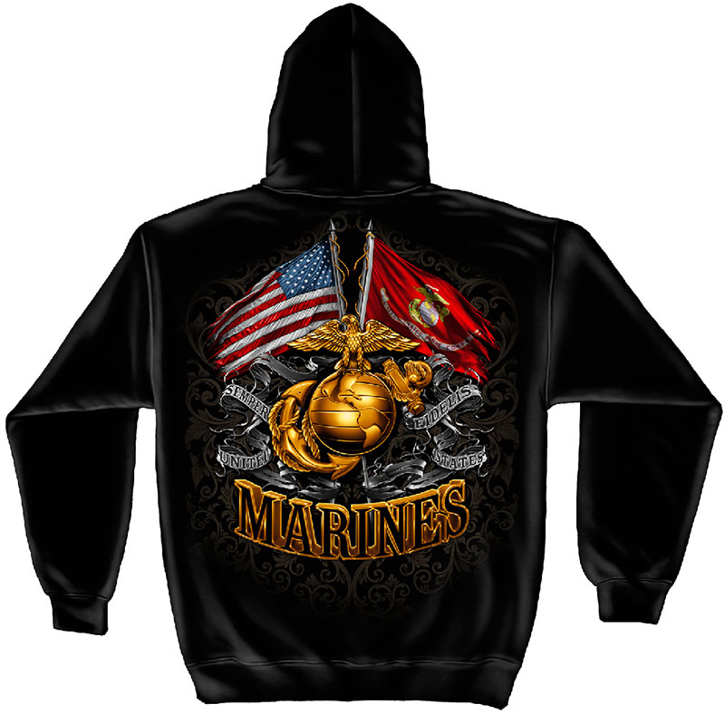 US Marines Double Flag Black Hoodie US Marines Double Flag Black Hoodie