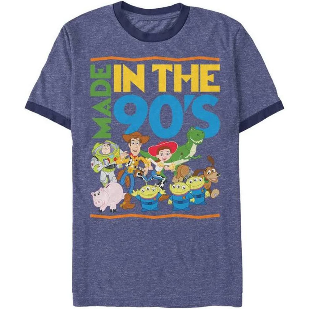 Toy Story Men's Heather Blue Made In The 90's Ringer T-Shirt Toy Story Men's Heather Blue Made In The 90's Ringer T-Shirt