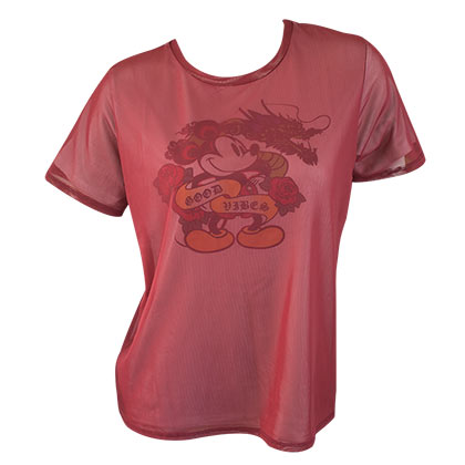 Mickey Mouse Red Good Vibes Ladies Tee Shirt