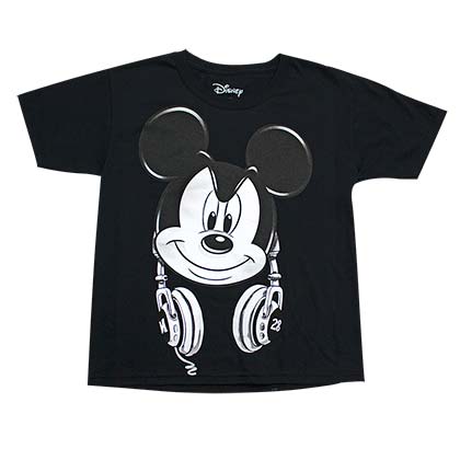 Mickey Mouse Headphones Youth Boys Black Tee Shirt