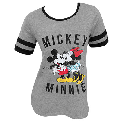 Mickey Minnie Mouse Kissing Women's Grey Ringer T-Shirt