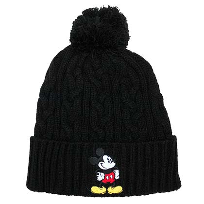Mickey Mouse Emblem Black Winter Pom Beanie