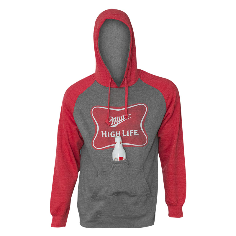 Miller High Life Men's Raglan Sleeve Beer Pouch Hooded Sweatshirt
