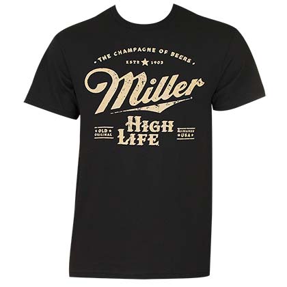 Miller High Life Black Beer Logo Tee Shirt