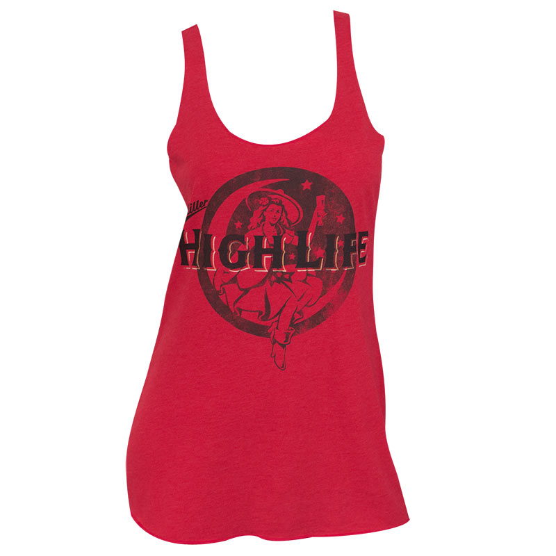 Miller High Life Women's Vintage Red Beer Lady Racerback Tank Top Miller High Life Women's Vintage Red Beer Lady Racerback Tank Top