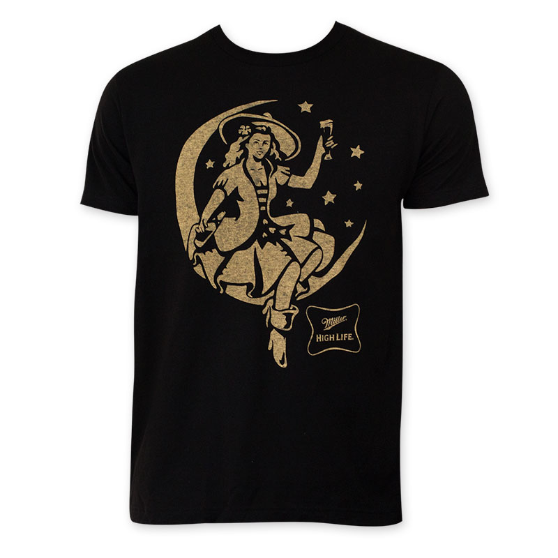 Miller High Life Men's Black Girl In Moon T-Shirt Miller High Life Men's Black Girl In Moon T-Shirt