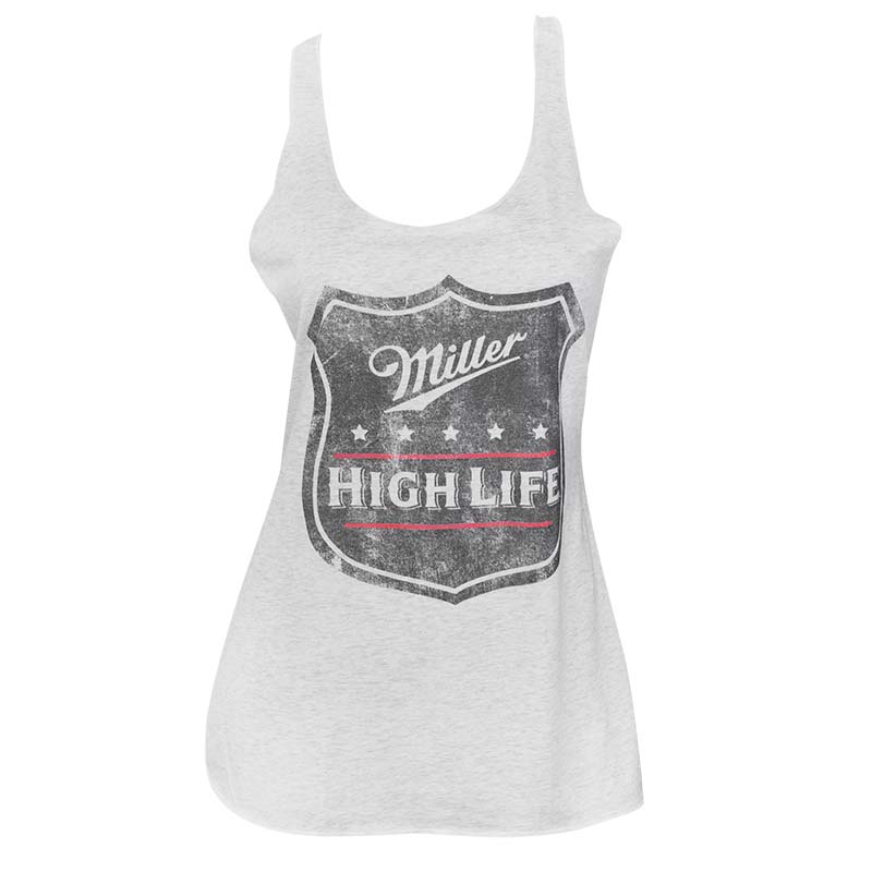 Miller High Life Women's White Faded Racerback Tank Top Miller High Life Women's White Faded Racerback Tank Top