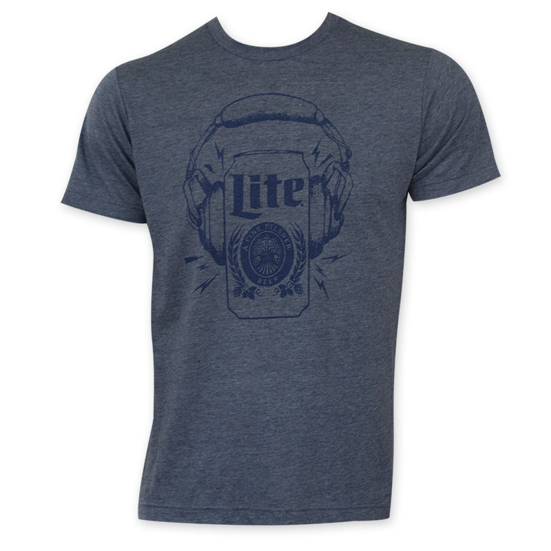 Miller Lite Men's Blue Headphones Can T-Shirt Miller Lite Men's Blue Headphones Can T-Shirt