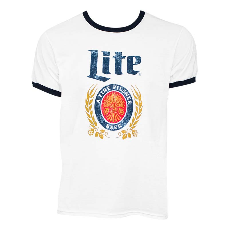 Miller Lite Men's White Ringer T-Shirt