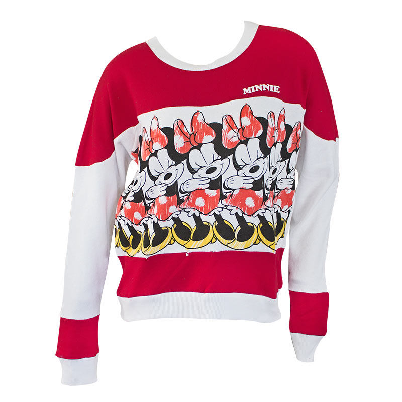 Minnie Mouse Red & White Ladies Striped Crewneck Sweatshirt Minnie Mouse Red & White Ladies Striped Crewneck Sweatshirt