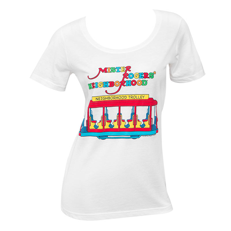 Mister Rodgers Women's White Neighborhood Trolley T-Shirt Mister Rodgers Women's White Neighborhood Trolley T-Shirt