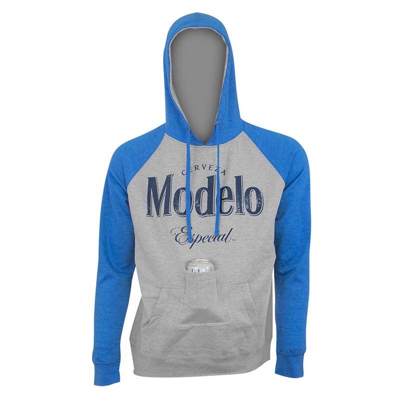 Modelo Men's Grey Raglan Sleeve Beer Pouch Hoodie