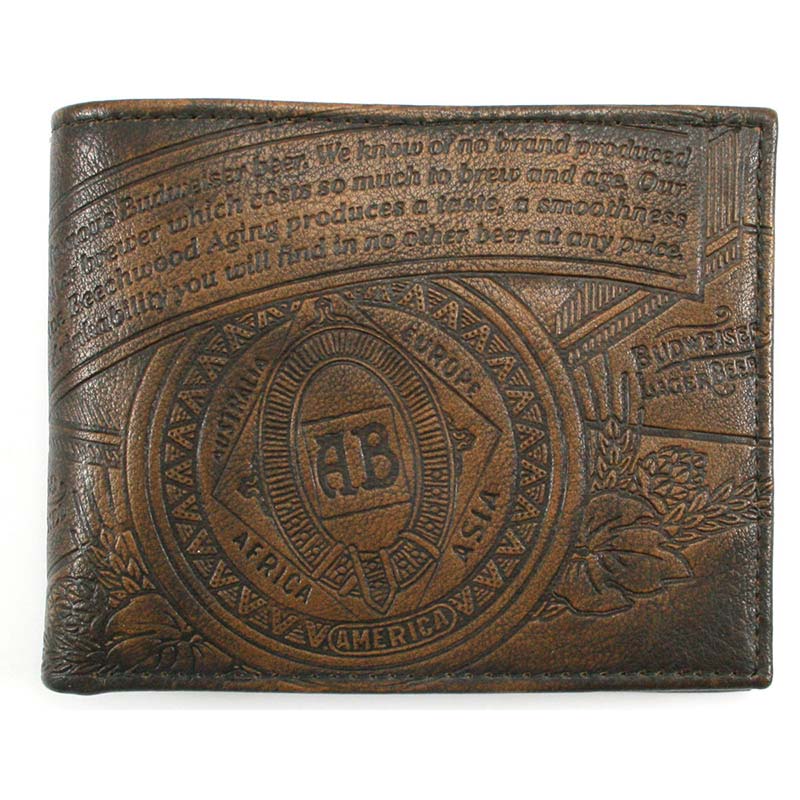 Budweiser Leather Embossed Logo Brown Bifold Wallet