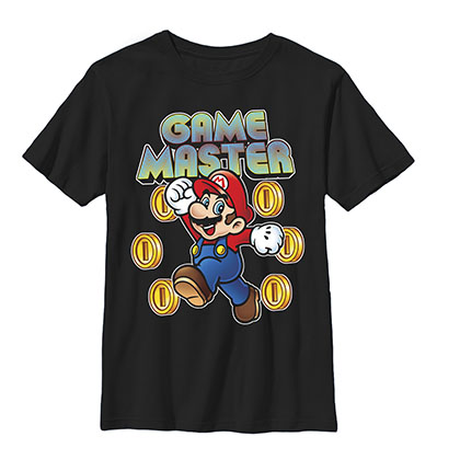 Nintendo Mario Game Master Black Youth Boys 8-20 T-Shirt