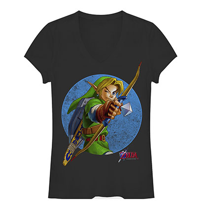 Nintendo Legend Of Zelda Retro Link Black Juniors T-Shirt