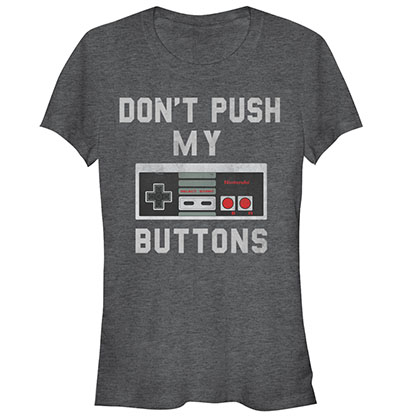 Nintendo Don't Push My Buttons Gray Juniors T-Shirt