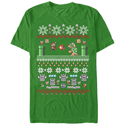 Nintendo Mario Bit Xmas Stack Green T-Shirt