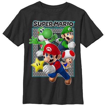 Nintendo Mario Brick Frame Black Unisex Youth T-Shirt