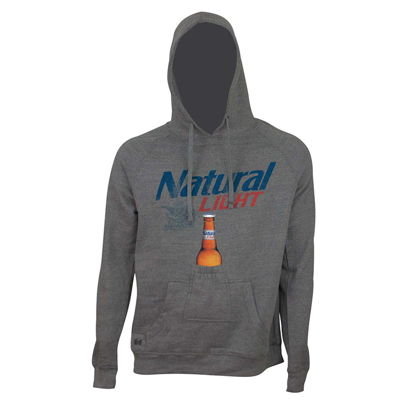 Natural Light Men's Grey Beer Pouch Bottle Opener Hoodie Natural Light Men's Grey Beer Pouch Bottle Opener Hoodie