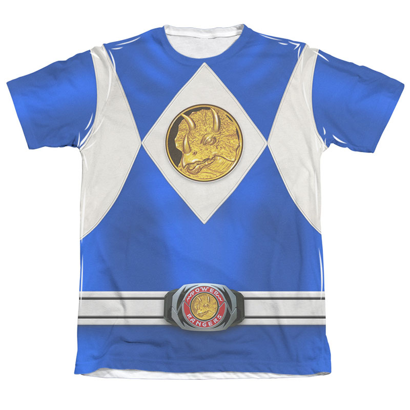 Power Rangers Blue Ranger Front and Back Print Costume Tee Power Rangers Blue Ranger Front and Back Print Costume Tee