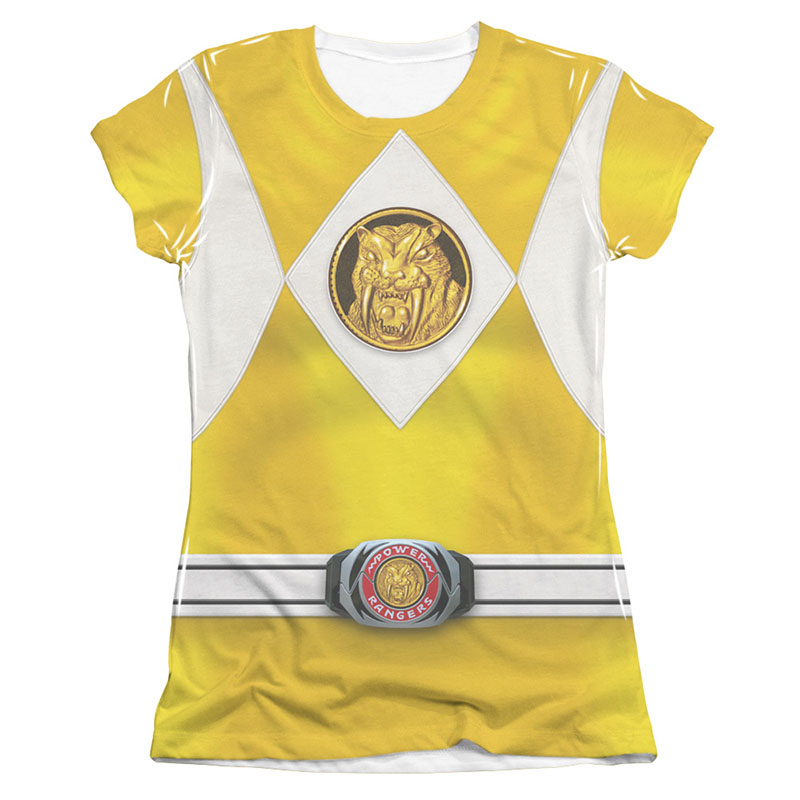Power Rangers Emblem Costume Yellow Sublimation Juniors T-Shirt Power Rangers Emblem Costume Yellow Sublimation Juniors T-Shirt