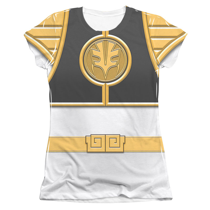 Power Rangers Emblem Costume White Sublimation Juniors T-Shirt Power Rangers Emblem Costume White Sublimation Juniors T-Shirt