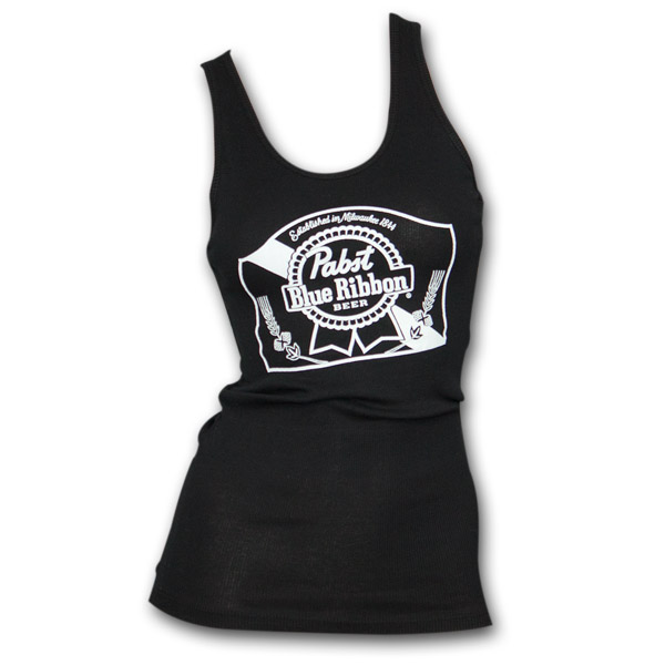 Pabst Blue Ribbon PBR Ladies Ribbed Black Graphic Tank Top