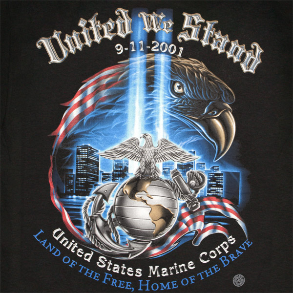 Patriotic USA United We Stand Marine Corps Black Graphic Tee Shirt