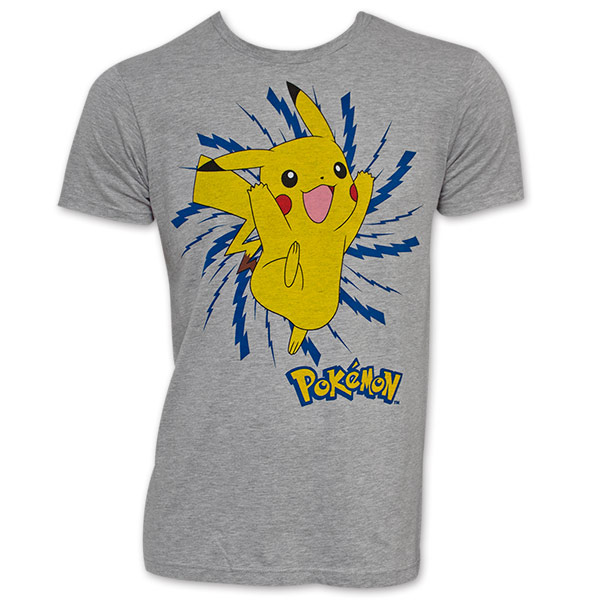 Gray Pokemon Pikachu Lightning Bolts T-Shirt | TVMovieDepot.com