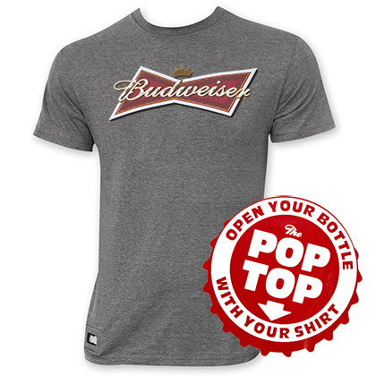 Budweiser Men's Gray Bow Tie Logo Pop Top Bottle Opener T-Shirt