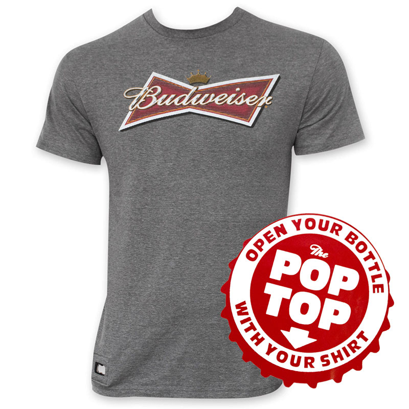 Budweiser Men's Gray Bow Tie Logo Pop Top TShirt